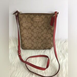 Authentic Coach Signature Canvas  North South Crossbody Shoulder Bag